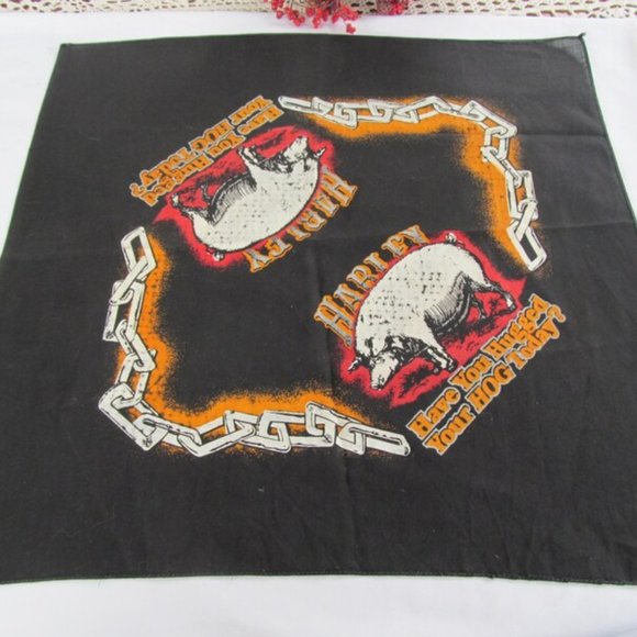 Rare 80s Harley Davidson Bandana Scarf Harley Have you Hugged your Hog Today - Picture 1 of 5
